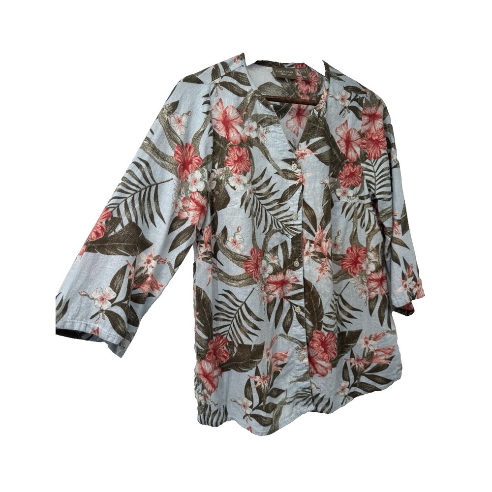 Naturals D&co. Linen Tunic Blue Tropical Beachy Coastal Resort vacation hawaii‎